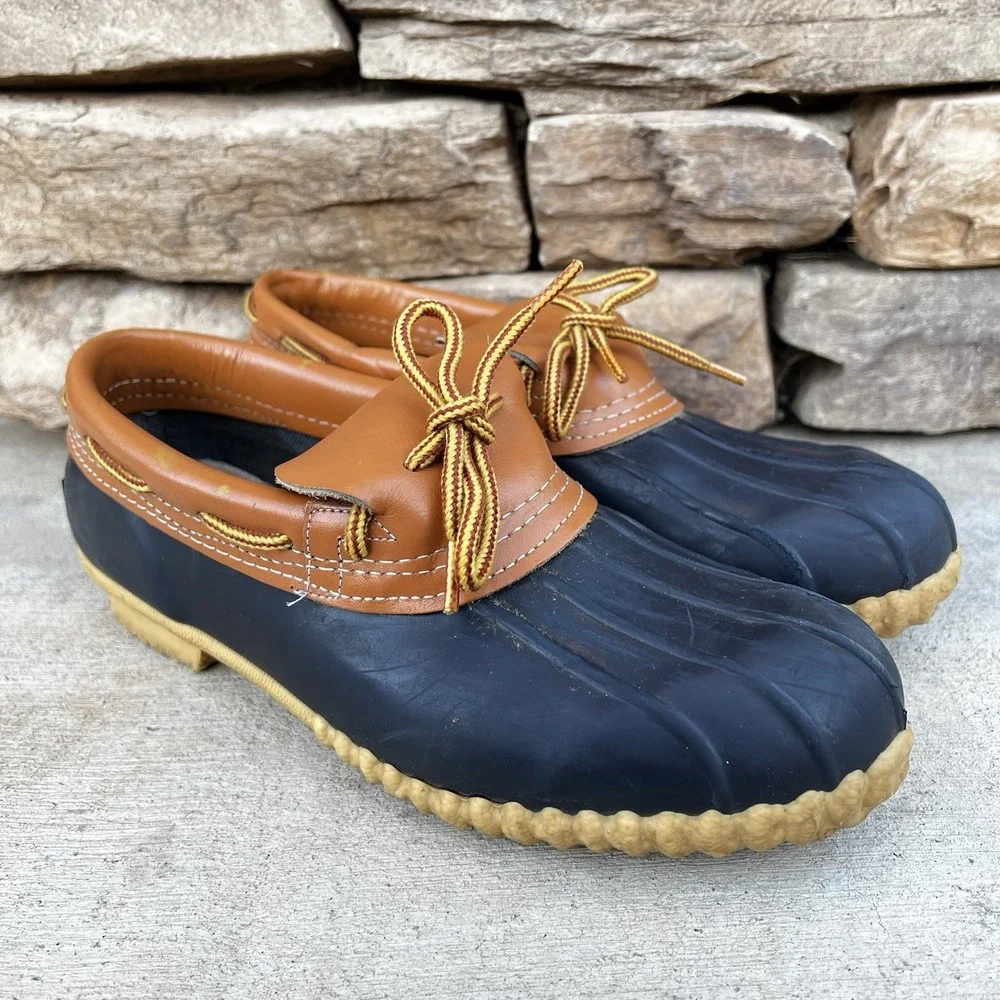 L.L. Bean Bean Shoes Men Size 8 Blue Brown Waterproof Duck Rain USA Vintage Boot